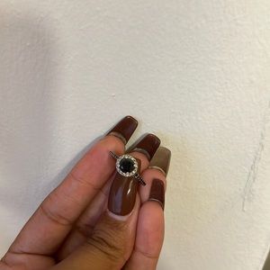 ROSS-SIMONS 1.50 ct. Black and White Diamond Halo Ring, Sterling Silver. Size 7